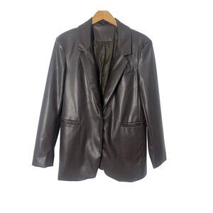 Noir Faux Leather Blazer Jacket Brown Size M